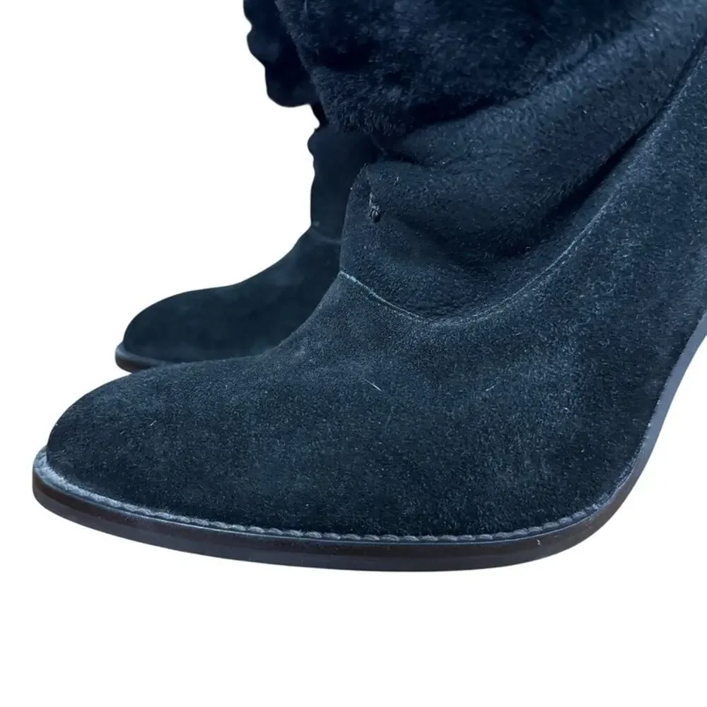Steve Madden Mayb Faux Fur Trim High Heel Suede Leather Boots Booties sz 10 M